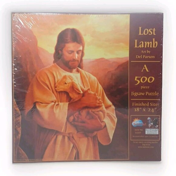 Jesus hold Lost Lamb Del Parson 500 Pc Christian Puzzle New Sealed 18x24 Sunsout - Picture 5 of 9
